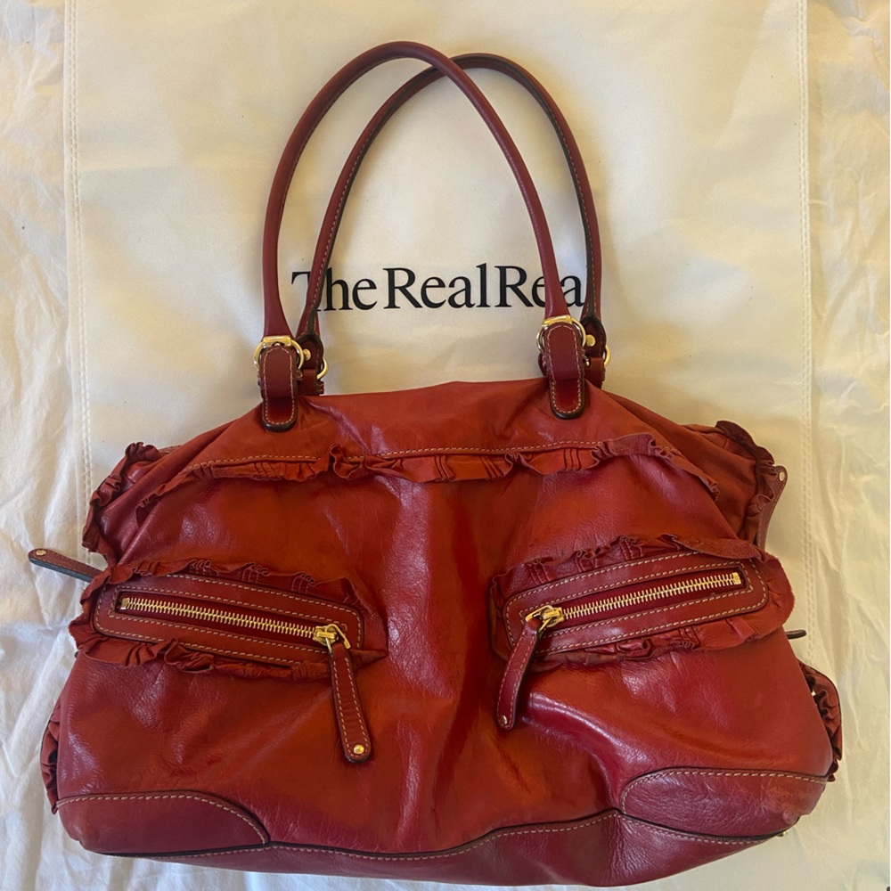 Gucci Red Leather Small Sabrina Top Handle Bag